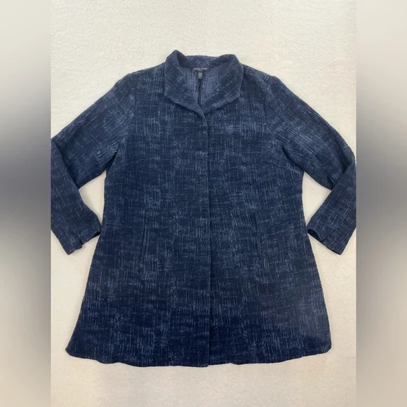 Eileen Fisher Woven Cotton Twist Blue Jacket Size 1X - Picture 1 of 8